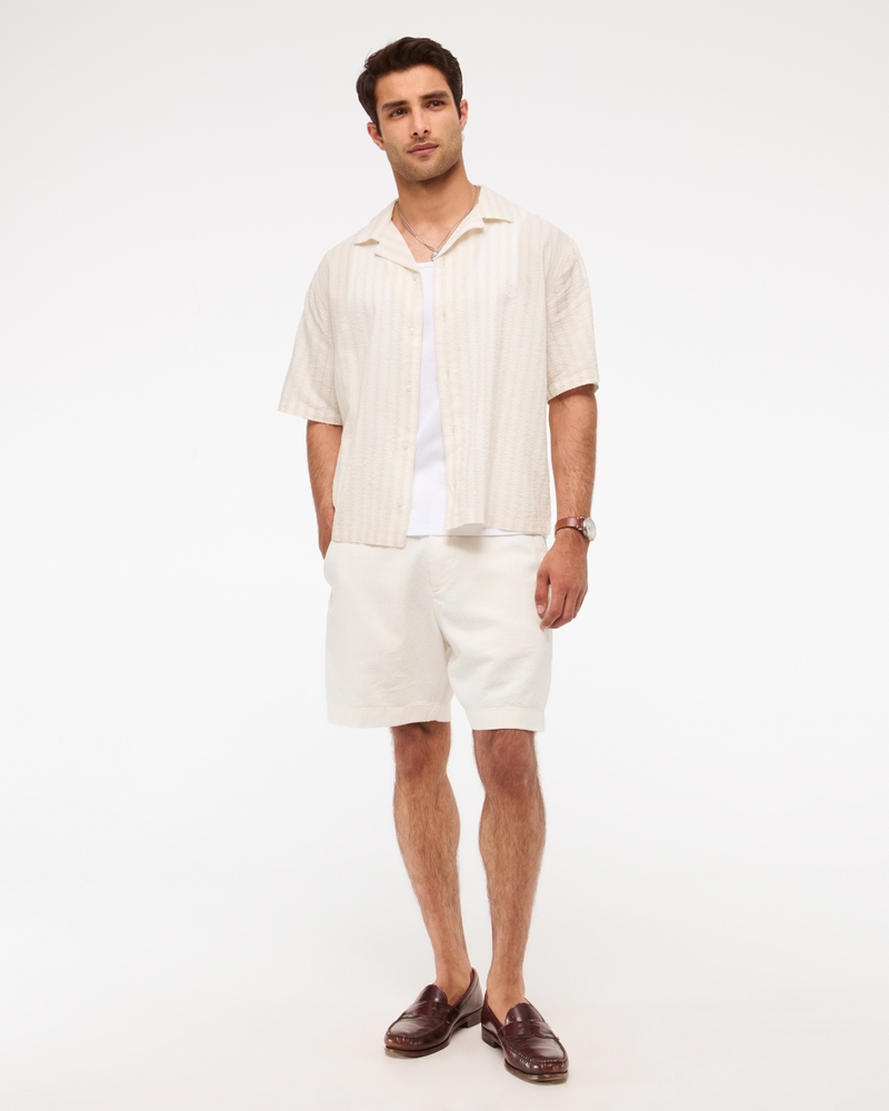 Camp Collar Cropped Seersucker Shirt