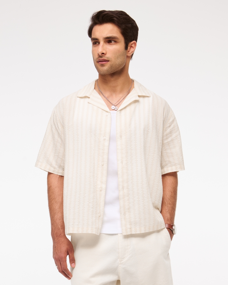 Camp Collar Cropped Seersucker Shirt