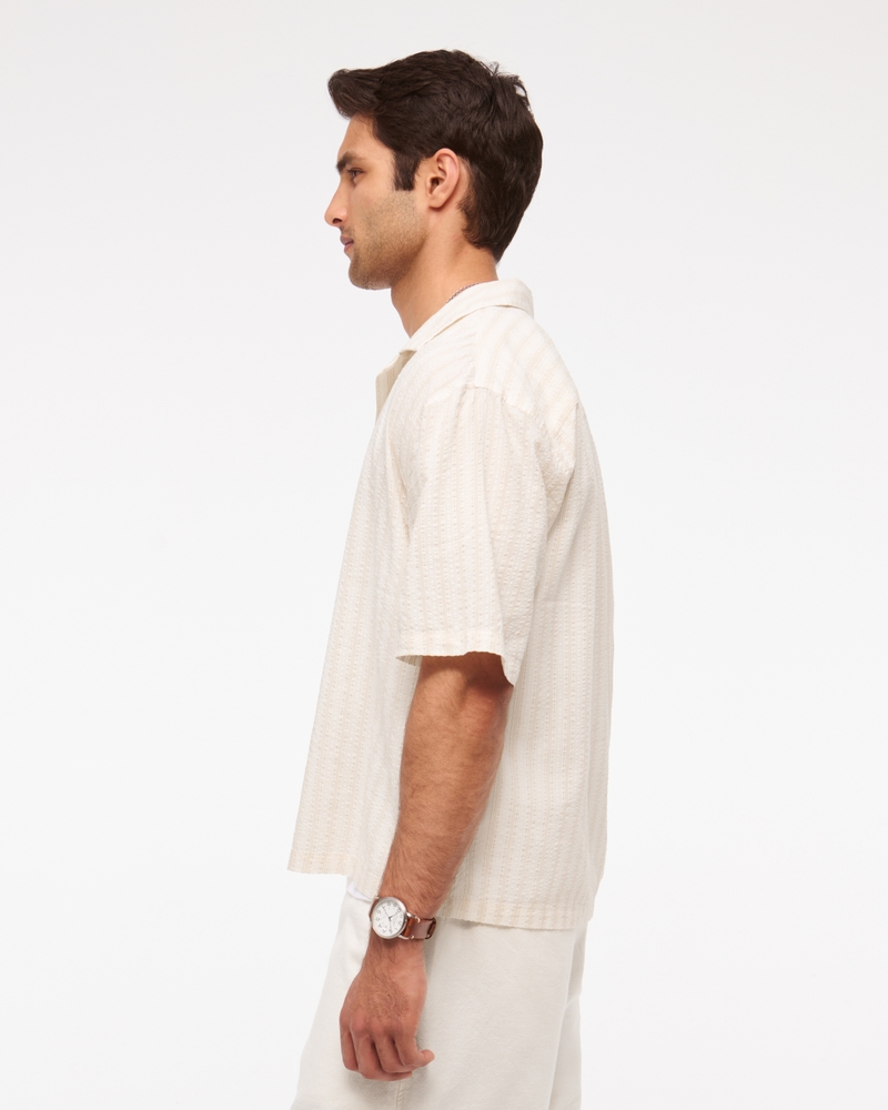 Camp Collar Cropped Seersucker Shirt