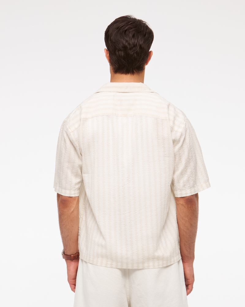 Camp Collar Cropped Seersucker Shirt