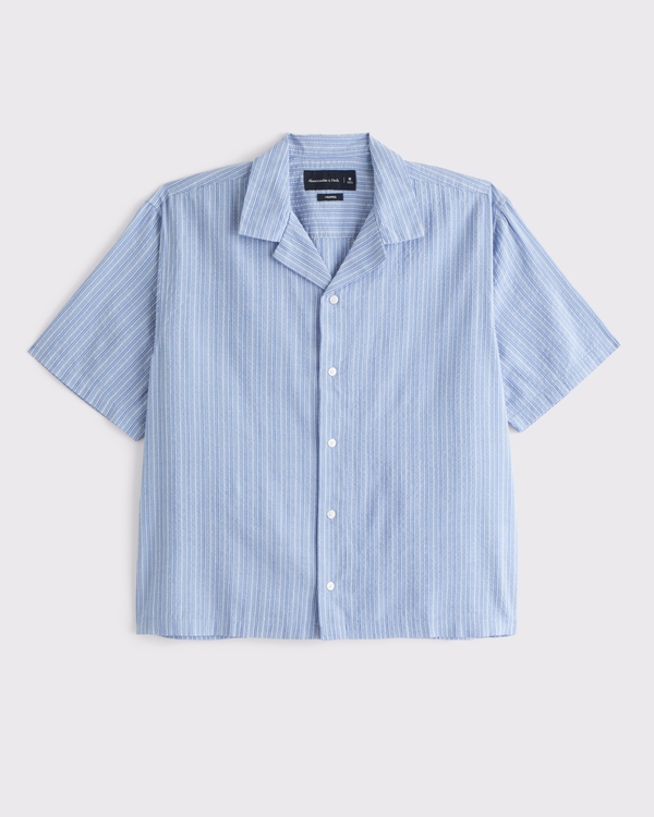 Camp Collar Cropped Seersucker Shirt