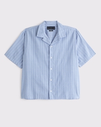 Camp Collar Cropped Seersucker Shirt