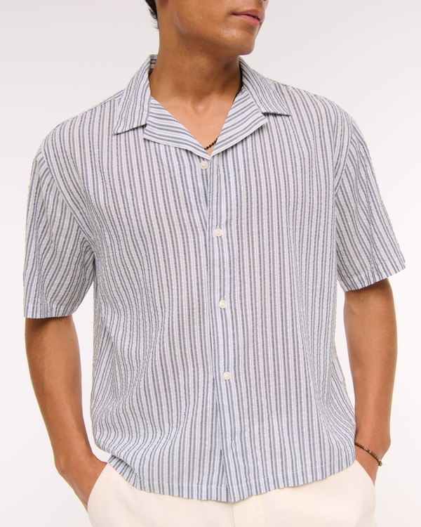 Camp Collar Cropped Seersucker Shirt