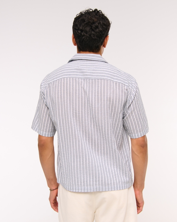 Camp Collar Cropped Seersucker Shirt