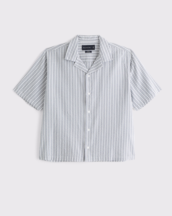 Camp Collar Cropped Seersucker Shirt