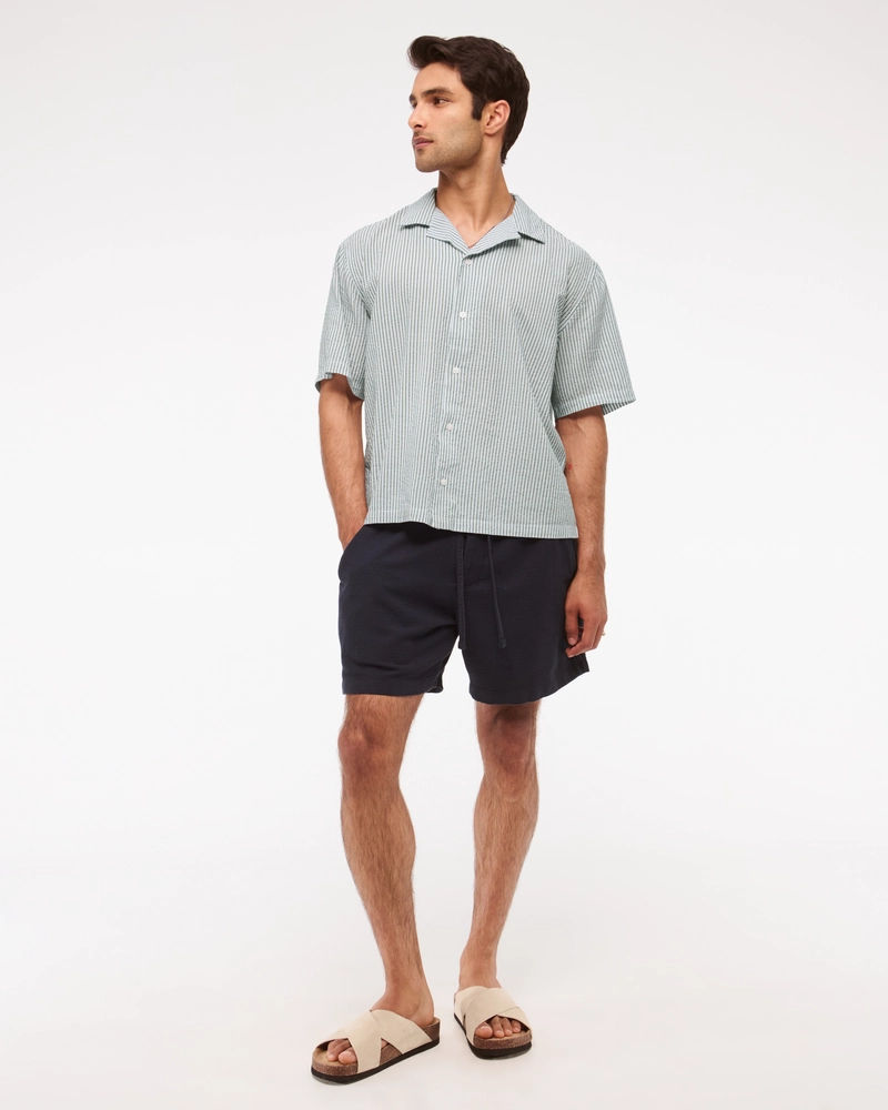 Camp Collar Cropped Seersucker Shirt
