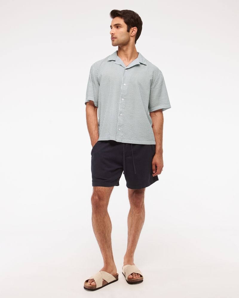 Camp Collar Cropped Seersucker Shirt