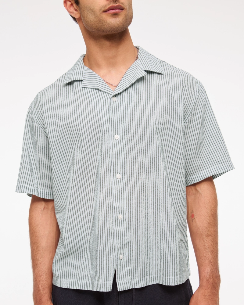 Camp Collar Cropped Seersucker Shirt