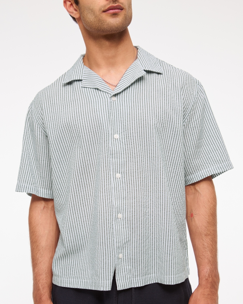 Camp Collar Cropped Seersucker Shirt