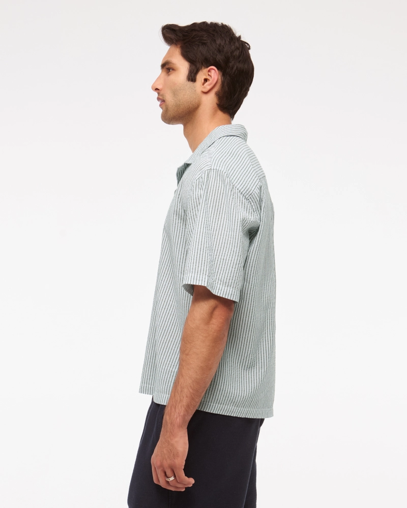 Camp Collar Cropped Seersucker Shirt
