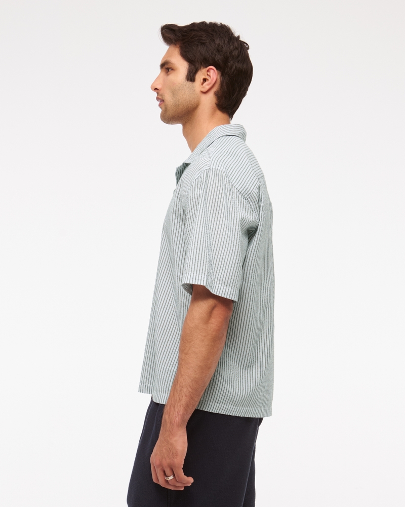 Camp Collar Cropped Seersucker Shirt