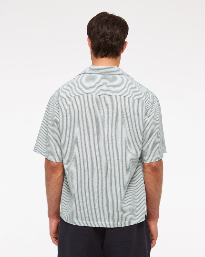Camp Collar Cropped Seersucker Shirt