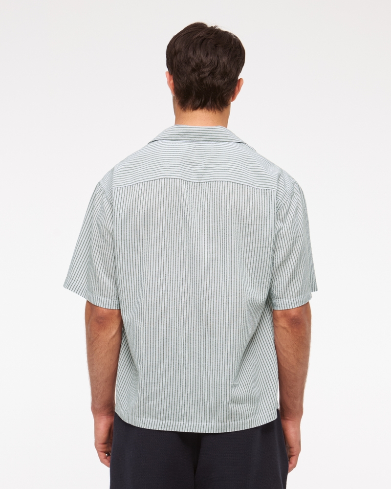 Camp Collar Cropped Seersucker Shirt