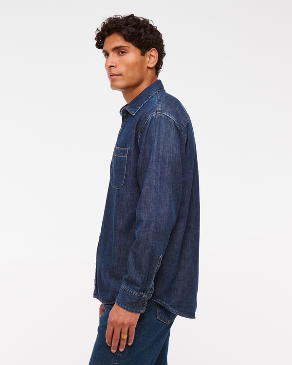 blue ganni dress Sheldon Men's Long-Sleeve Shirt in Light Denim Blue – Buffalo Jeans main image 1