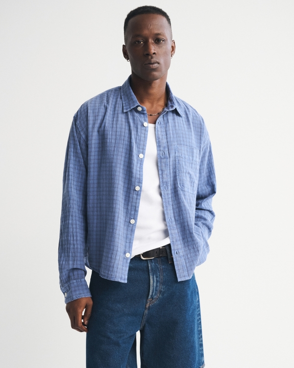 Garment-Dye Plaid Button-Up Shirt