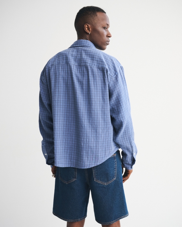 Garment-Dye Plaid Button-Up Shirt