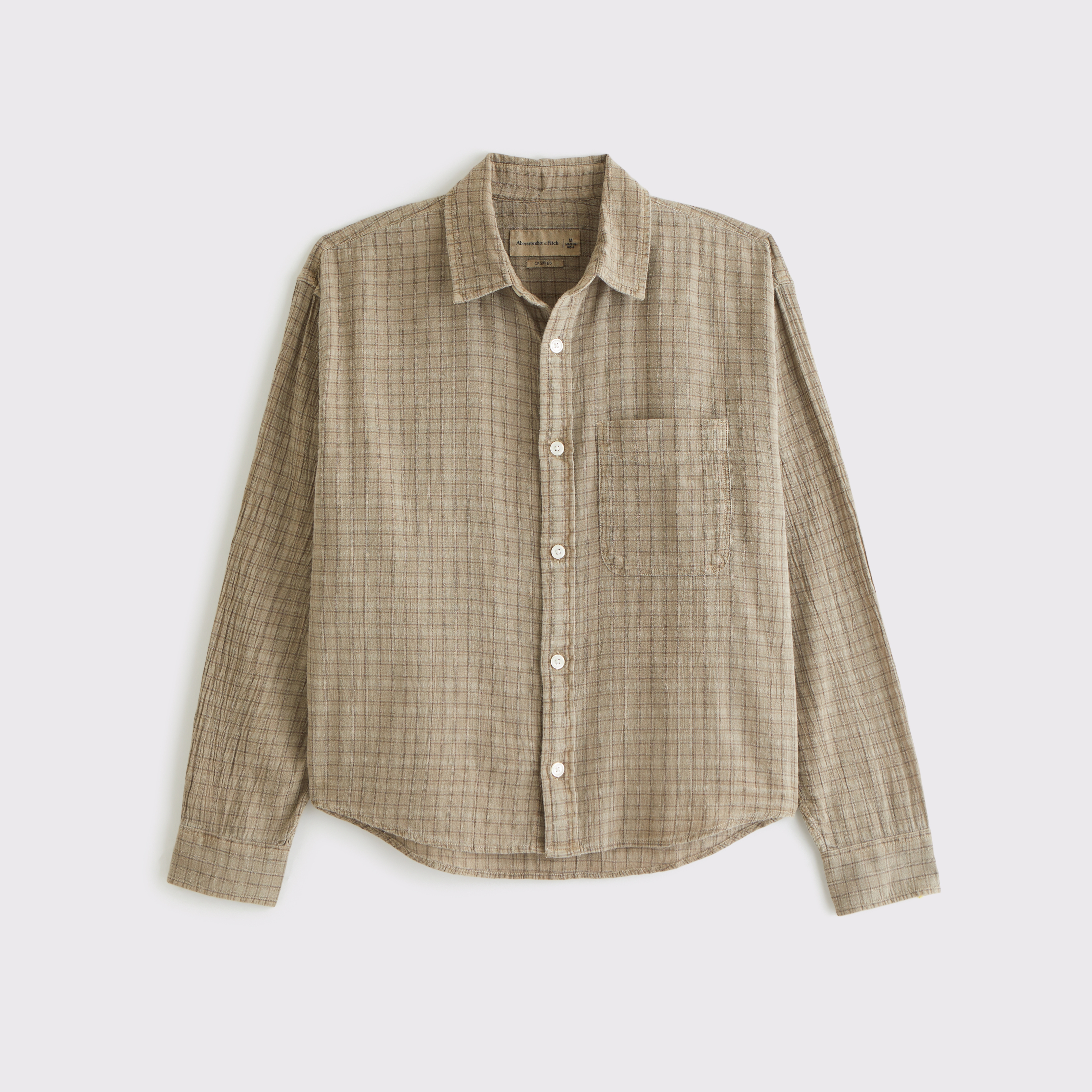 Abercrombie & Fitch Garment-dye Plaid Button-up Shirt In Brown