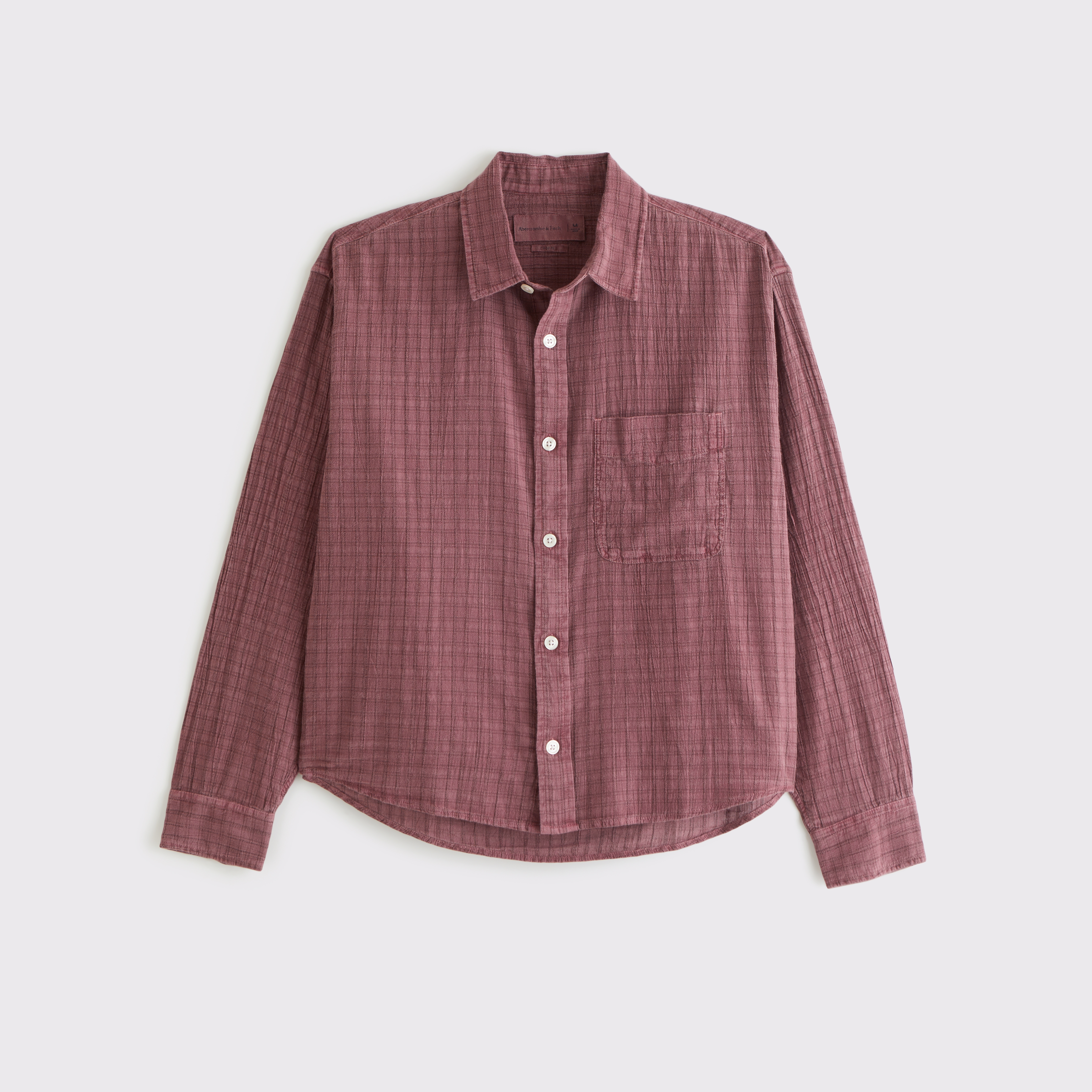 Abercrombie & Fitch Garment-dye Plaid Button-up Shirt In Burgundy