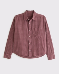 Cropped Garment-Dye Plaid Button-Up Shirt