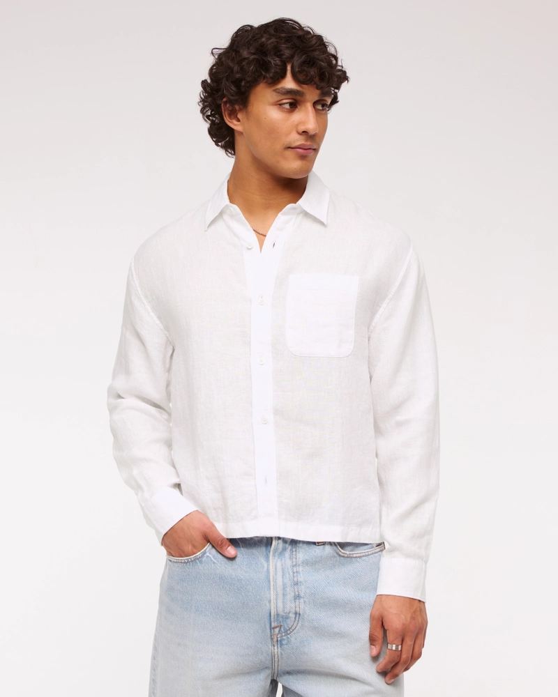Cropped Linen Button-Up Shirt