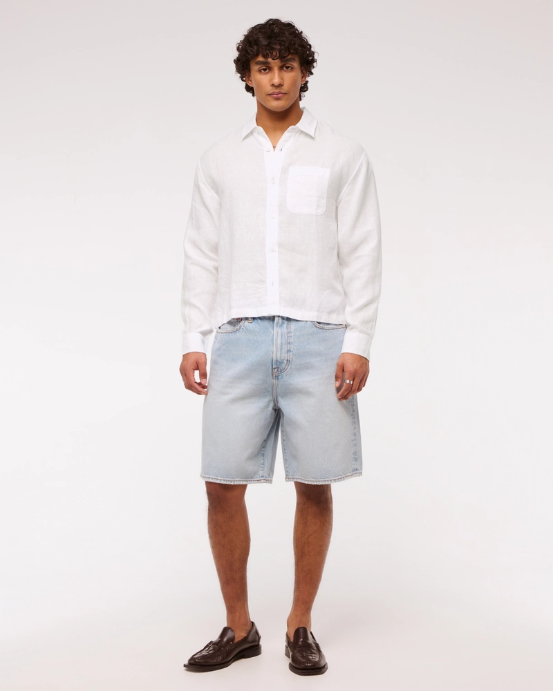Cropped Linen Button-Up Shirt