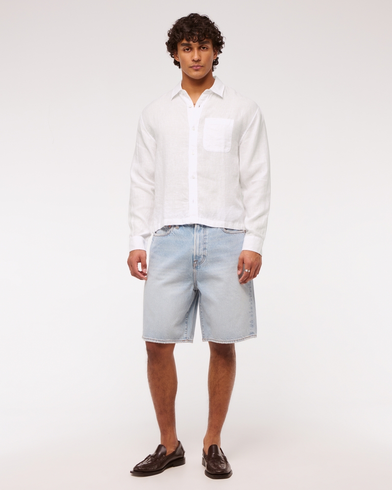 Cropped Linen Button-Up Shirt
