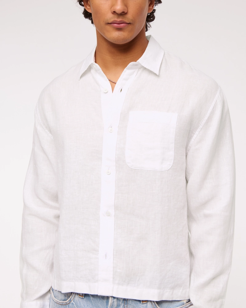 Cropped Linen Button-Up Shirt