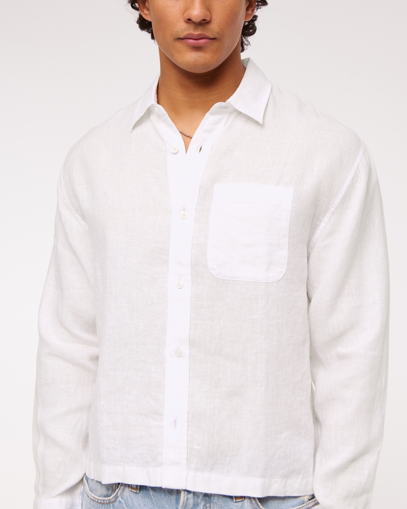 Cropped Linen Button-Up Shirt
