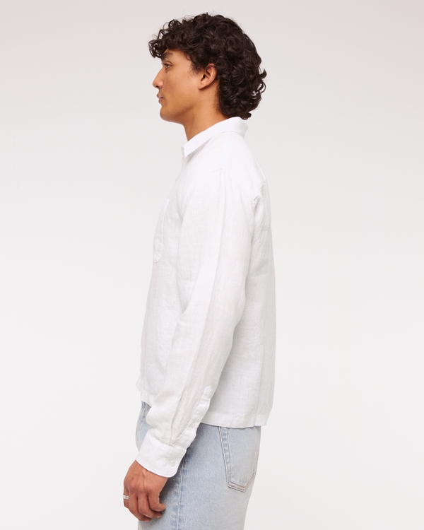 Cropped Linen Button-Up Shirt