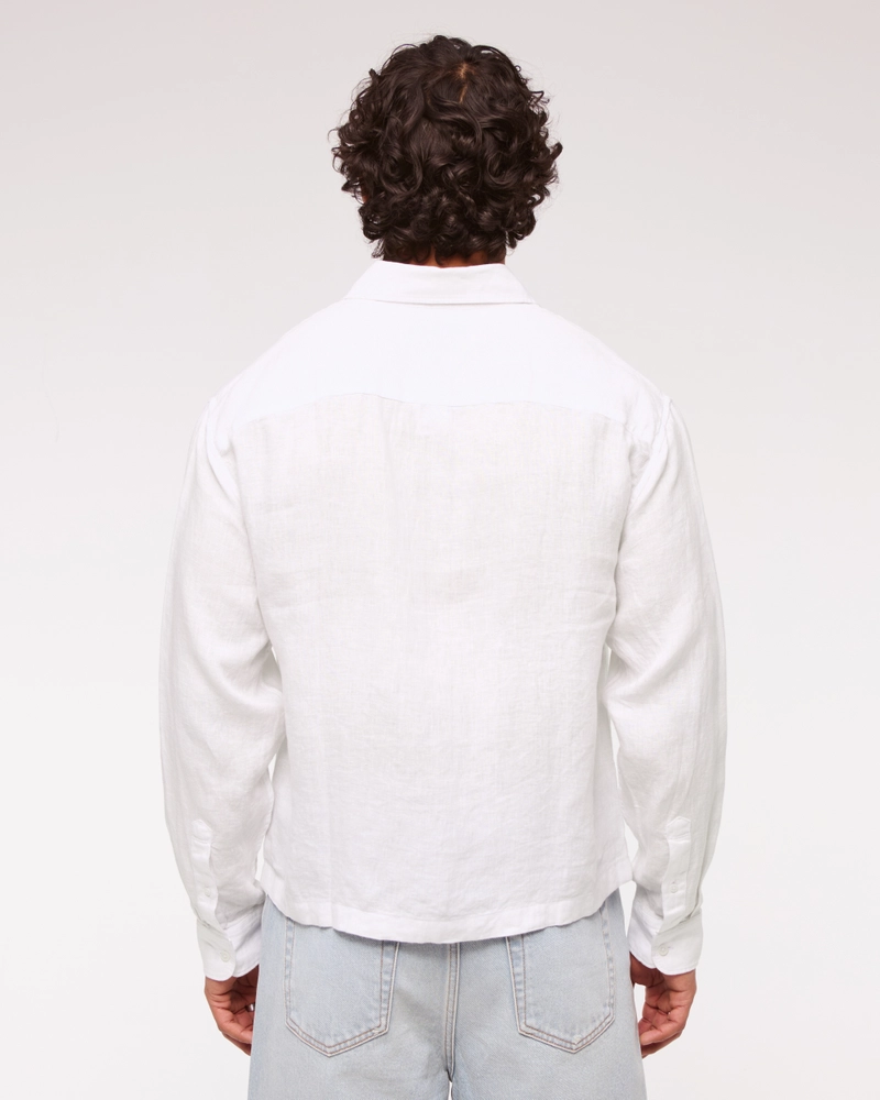 Cropped Linen Button-Up Shirt