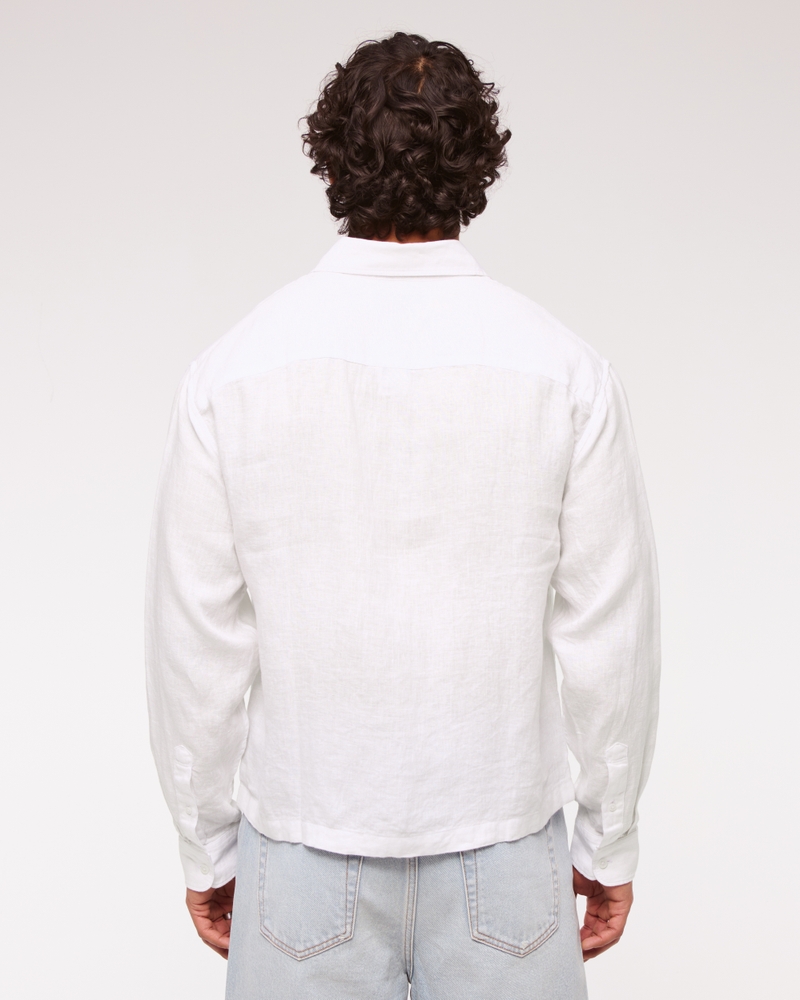 Cropped Linen Button-Up Shirt