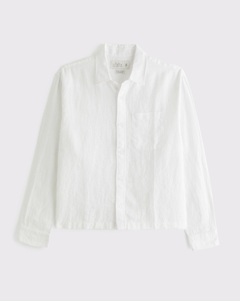 Cropped Linen Button-Up Shirt