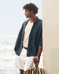 Cropped Linen Button-Up Shirt
