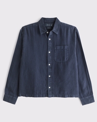 Cropped Linen Button-Up Shirt