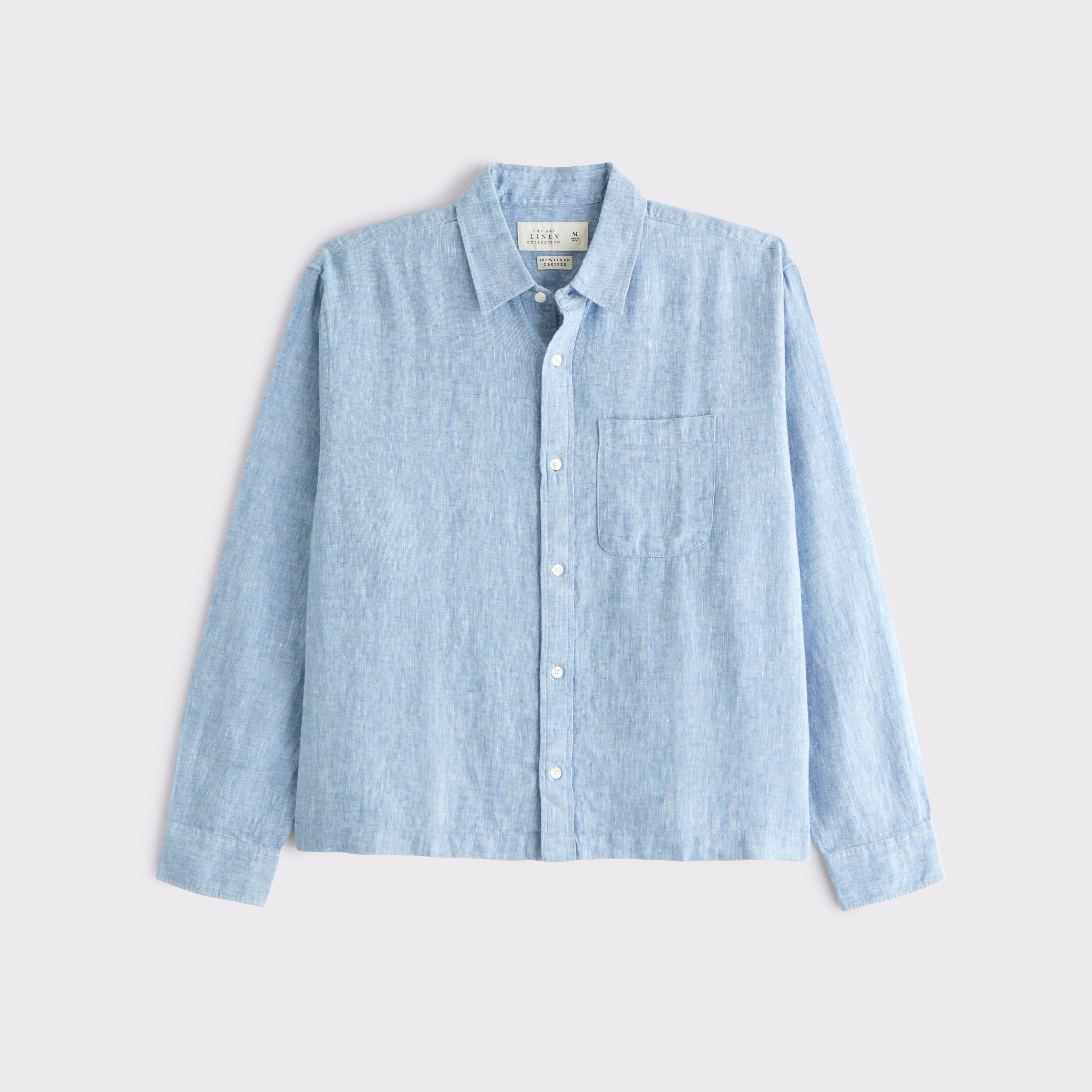 Abercrombie & Fitch Cropped Linen Button-up Shirt In Blue