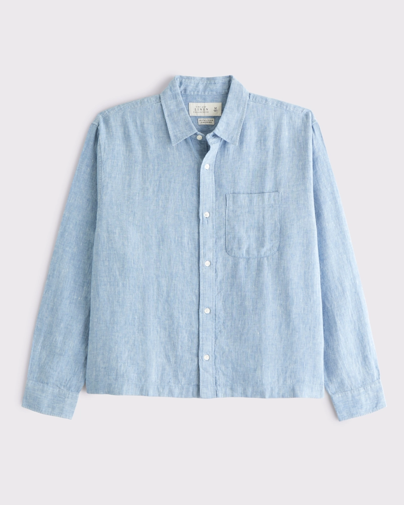 Cropped Linen Button-Up Shirt