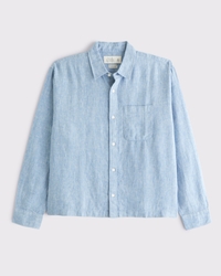 Cropped 100% Linen Button-Up Shirt