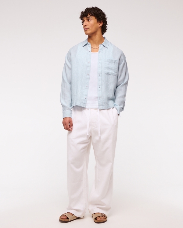 Cropped Linen Button-Up Shirt
