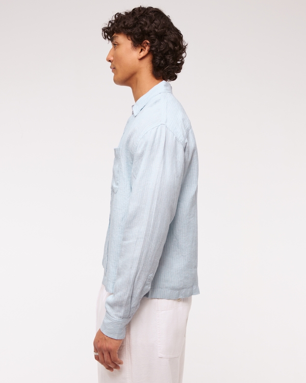 Cropped Linen Button-Up Shirt