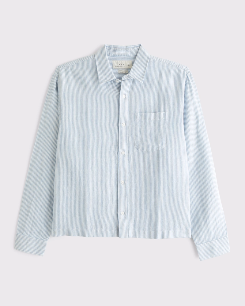 Cropped Linen Button-Up Shirt