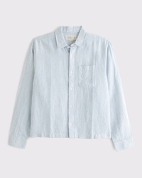 Cropped Linen Button-Up Shirt