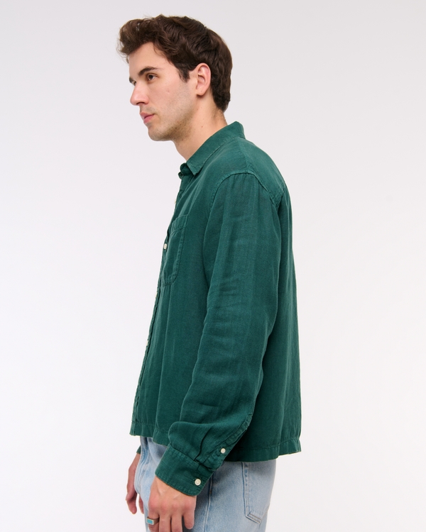 Cropped Linen Button-Up Shirt