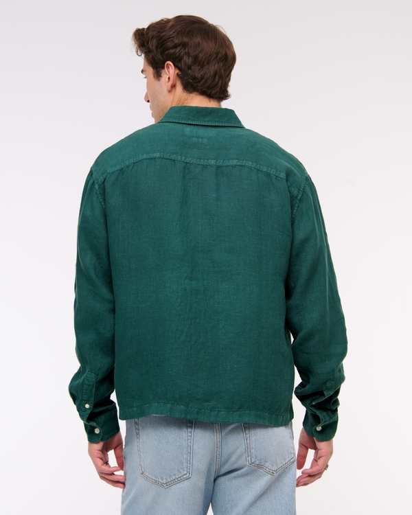 Cropped Linen Button-Up Shirt