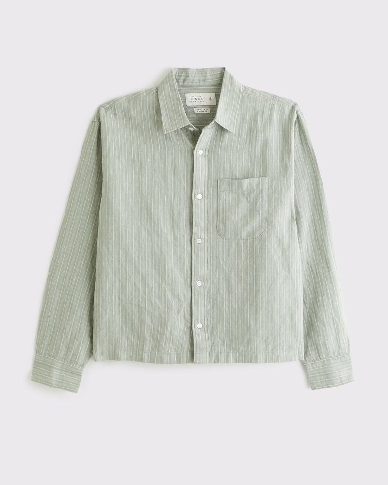 Men's Cropped 100% Linen Button-Up Shirt | Men's Tops