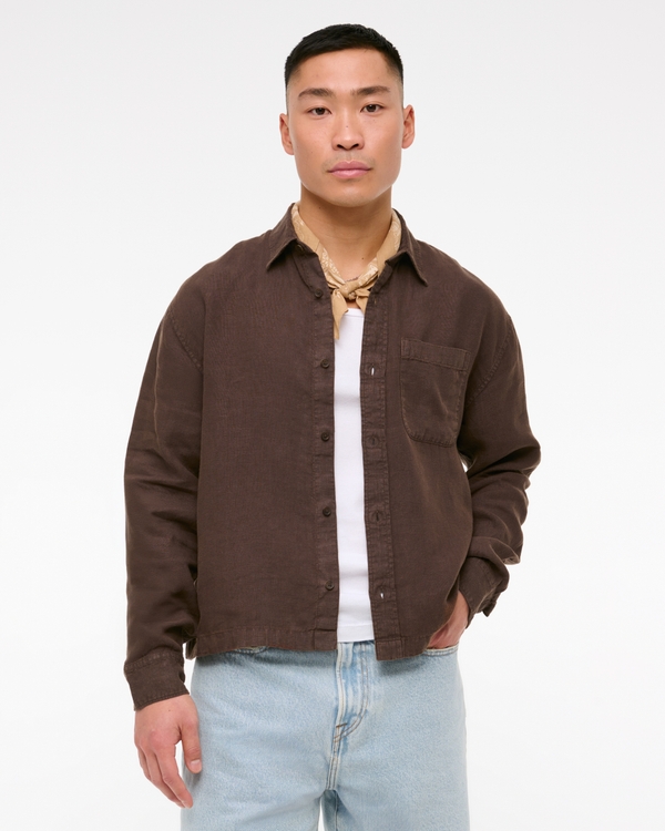 Abercrombie & Fitch, Cropped Linen Button-Up Shirt