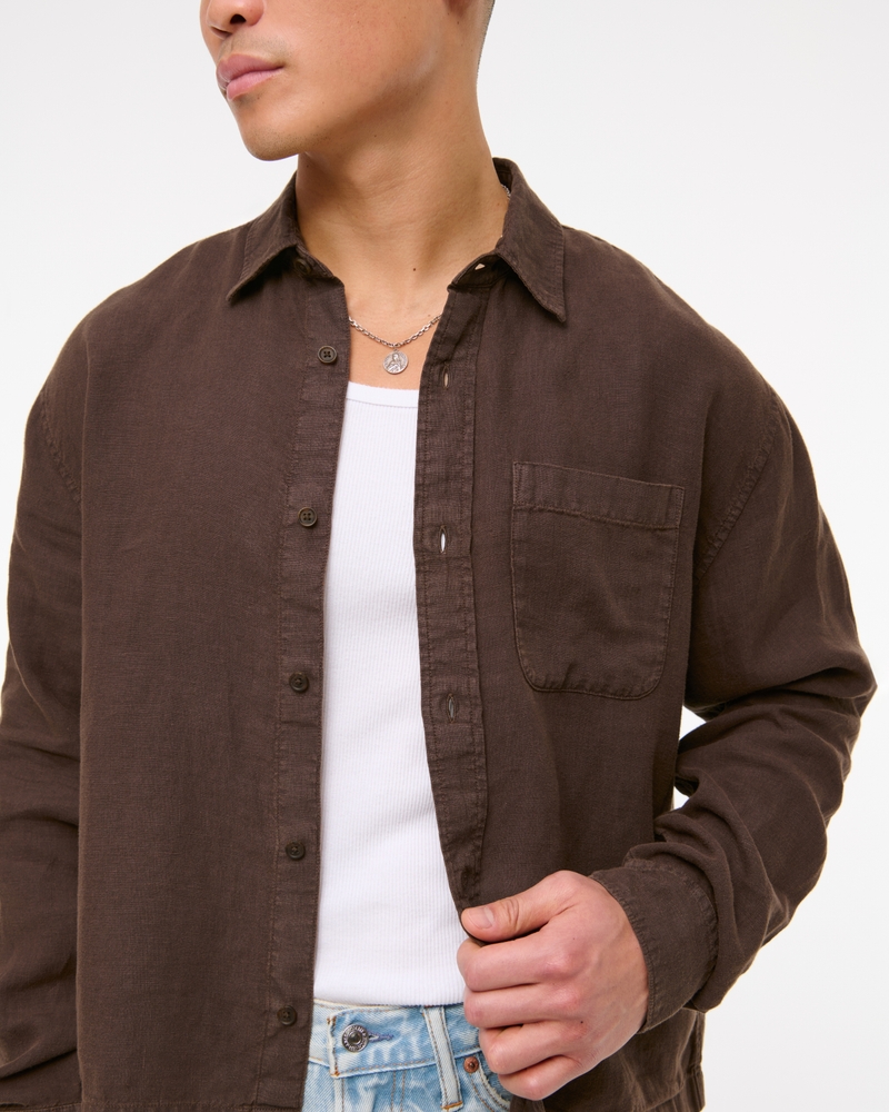Cropped Linen Button-Up Shirt