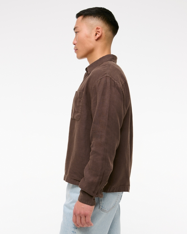 Cropped Linen Button-Up Shirt