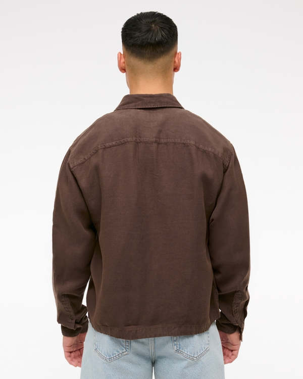 Cropped Linen Button-Up Shirt