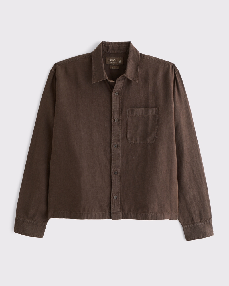 Cropped Linen Button-Up Shirt