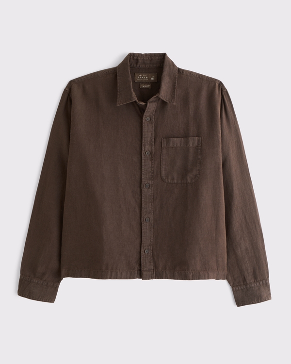 Cropped Linen Button-Up Shirt
